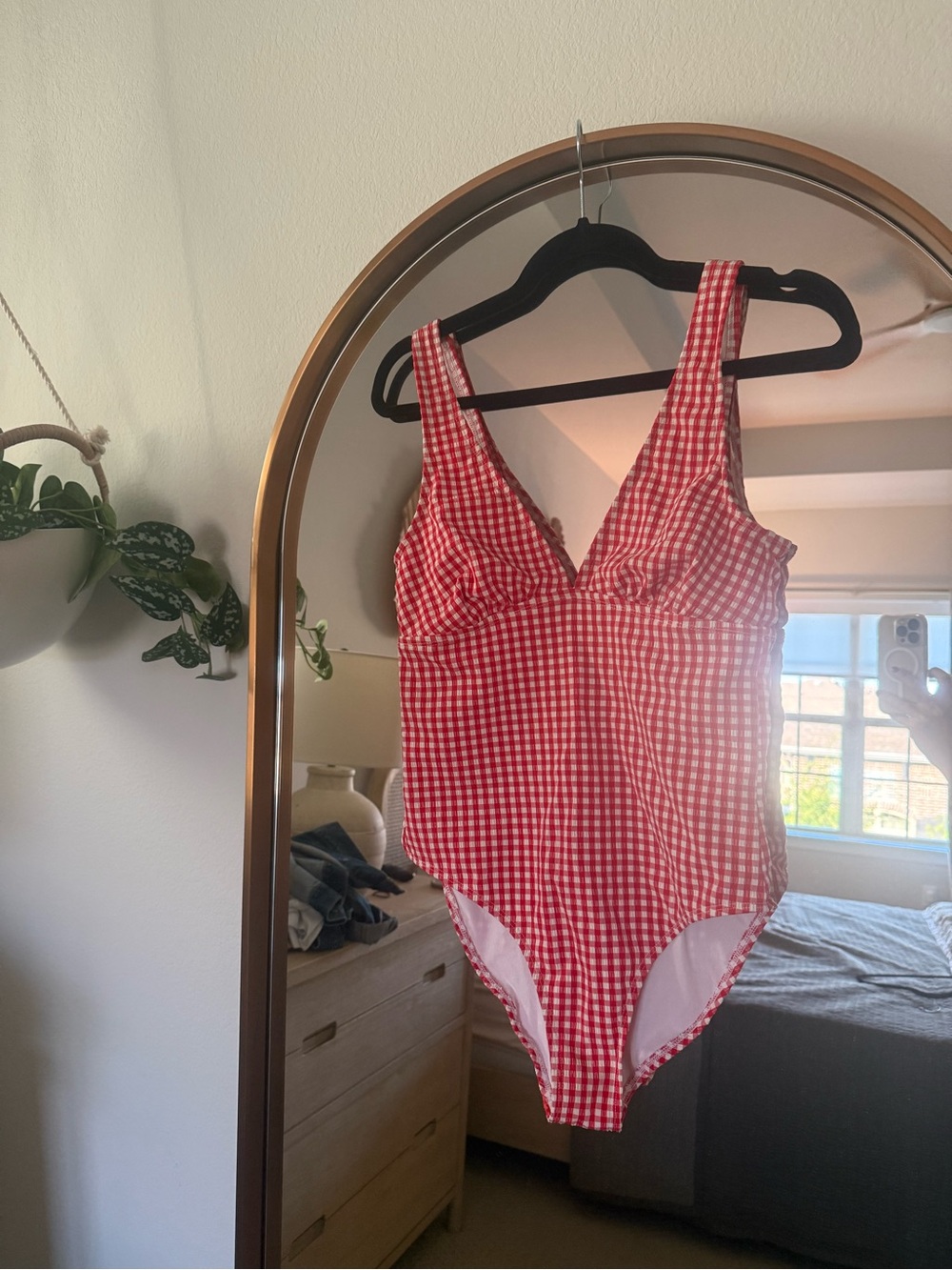 Shade & Shore Red and White Gingham Swimsuit with Matching Swim Skirt